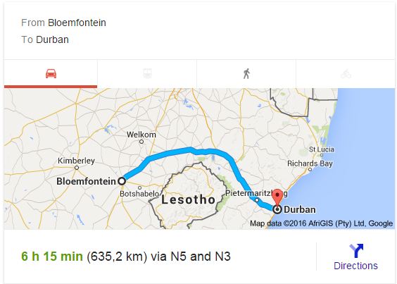 Moving from Bloemfontein to Durban