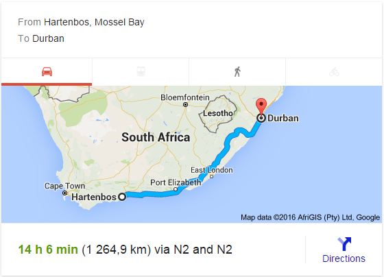 Moving from Hartenbos to Durban