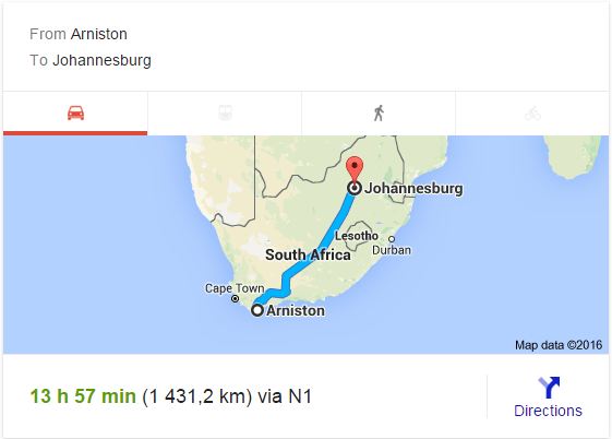 Moving from Arniston to Johannesburg