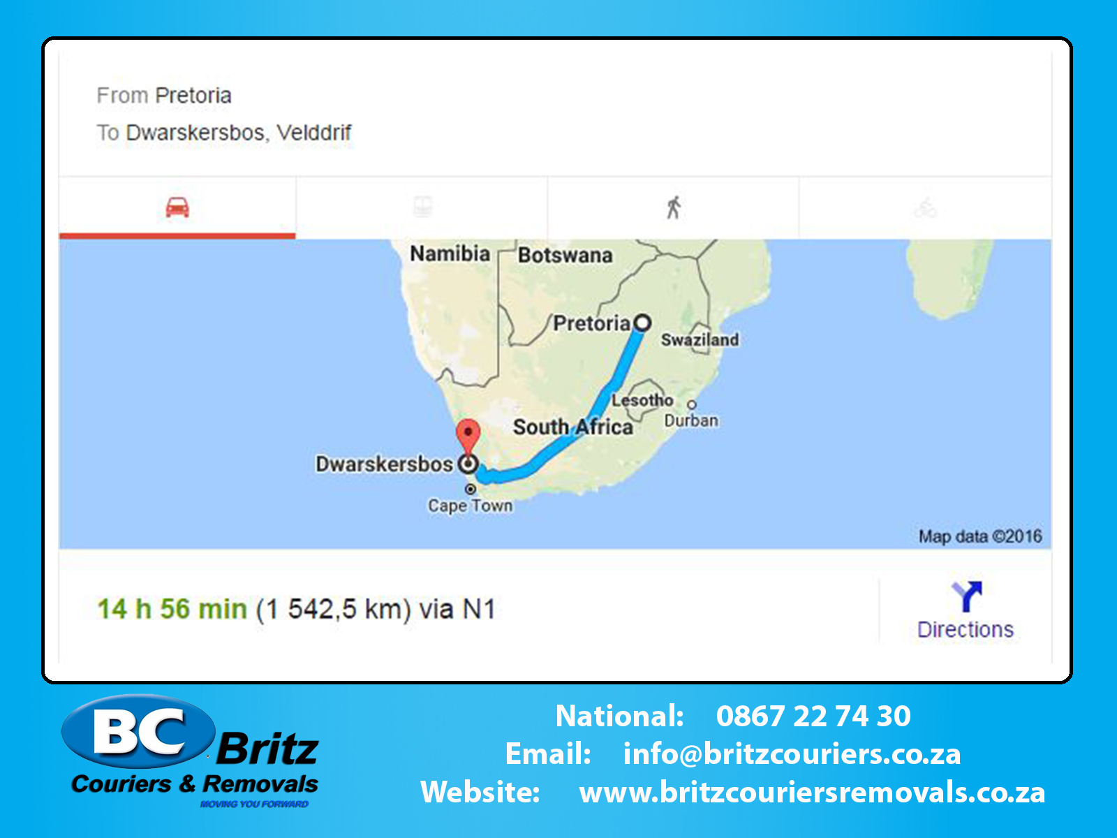 Furniture Removals Pretoria to Dwarskersbos